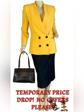 VINTAGE 1980'S DAVID BENJAMIN YELLOW & BLACK SKIRT SUIT (7/S)